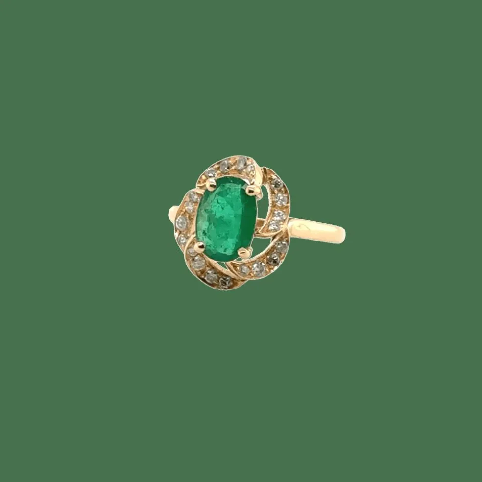 Bague vintage or Jaune - Emeraude et diamants