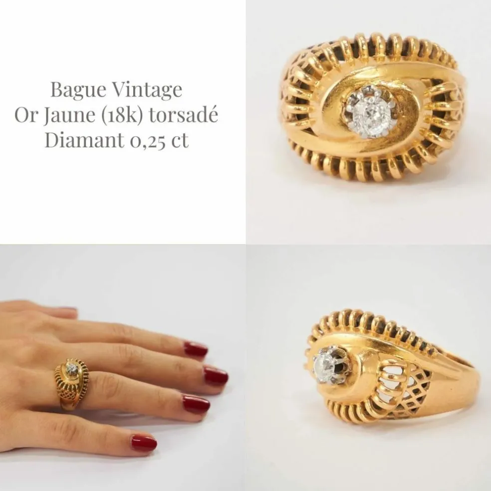 Bague Vintage Or Jaune Diamant