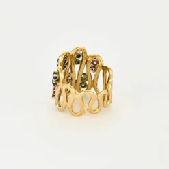 Bague vintage or jaune diamants rubis saphirs émeraudes