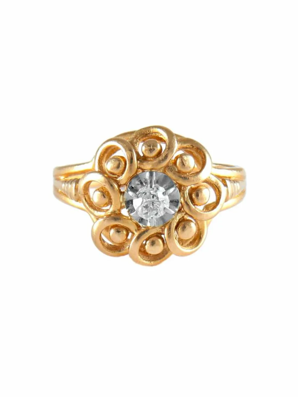 BAGUE VINTAGE OR JAUNE ET DIAMANT