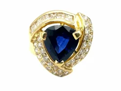 Bague Vintage or jaune 18K, saphir et diamants