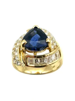 Bague Vintage or jaune 18K, saphir et diamants