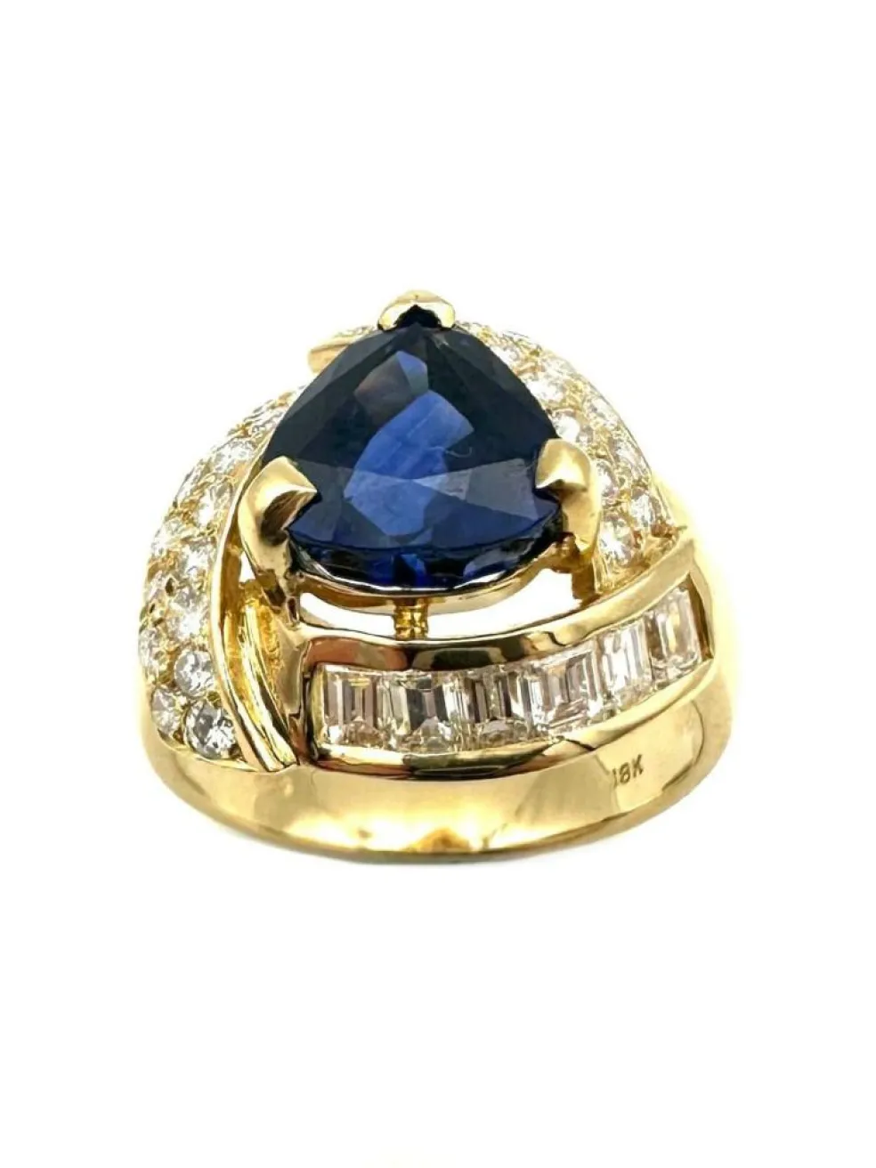 Bague Vintage or jaune 18K, saphir et diamants