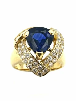Bague Vintage or jaune 18K, saphir et diamants