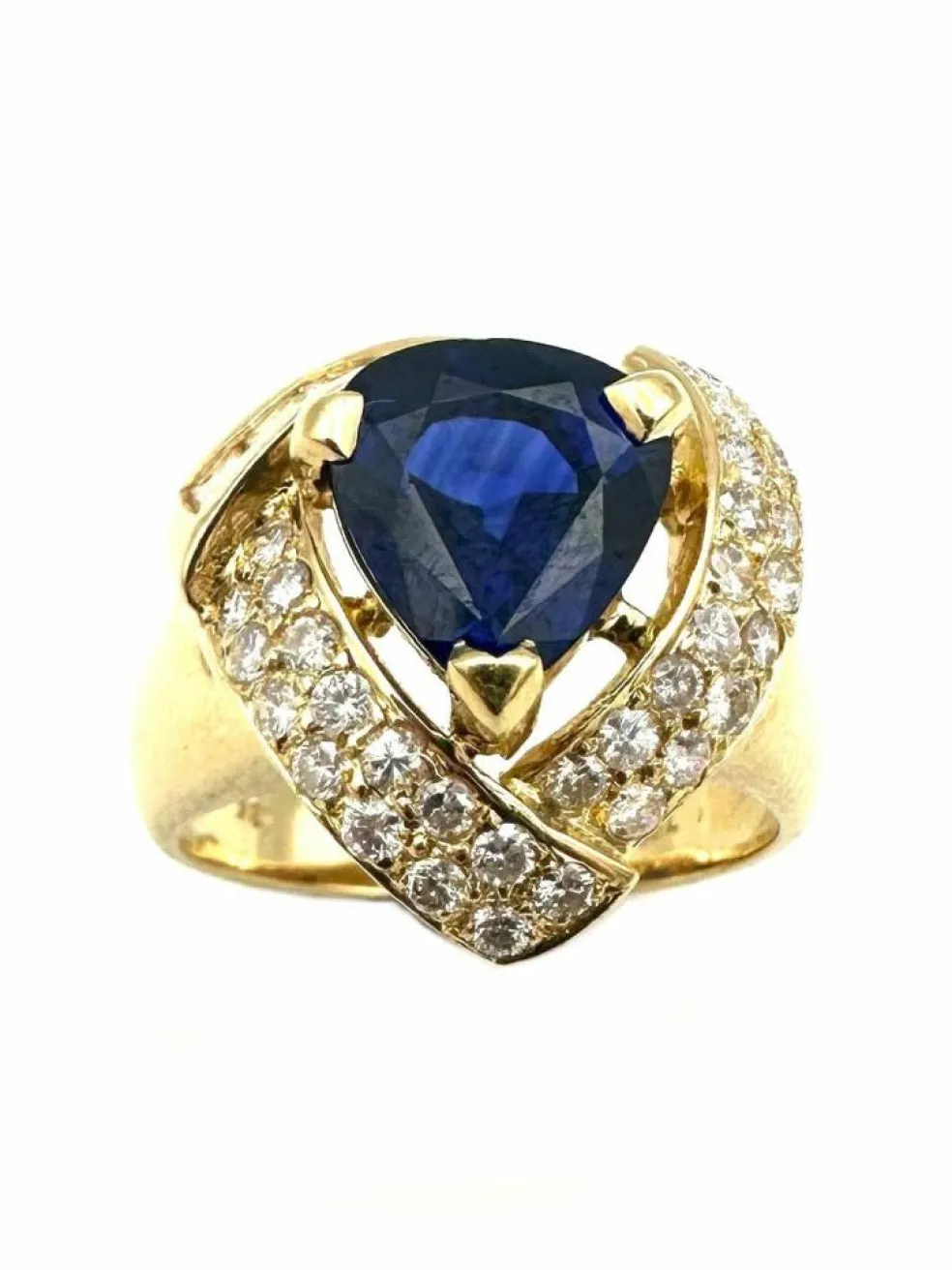 Bague Vintage or jaune 18K, saphir et diamants