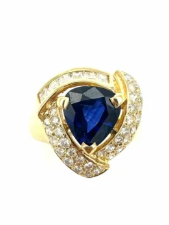 Bague Vintage or jaune 18K, saphir et diamants