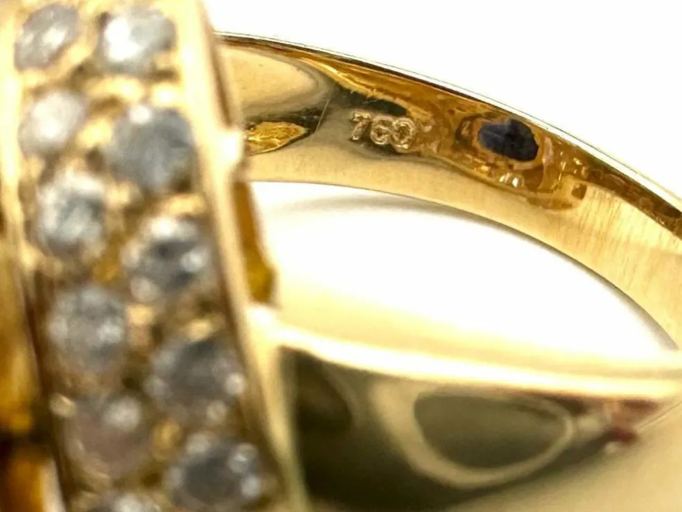 Bague Vintage or jaune 18K, saphir et diamants