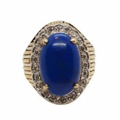 Bague vintage or jaune Lapis Lazuli et diamants