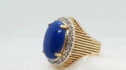 Bague vintage or jaune Lapis Lazuli et diamants