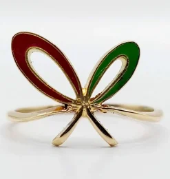 Bague vintage or jaune, émail rouge et vert
