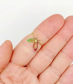 Bague vintage or jaune, émail rouge et vert