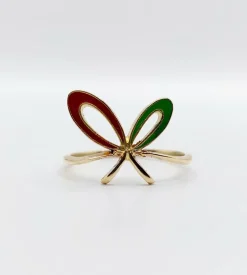 Bague vintage or jaune, émail rouge et vert