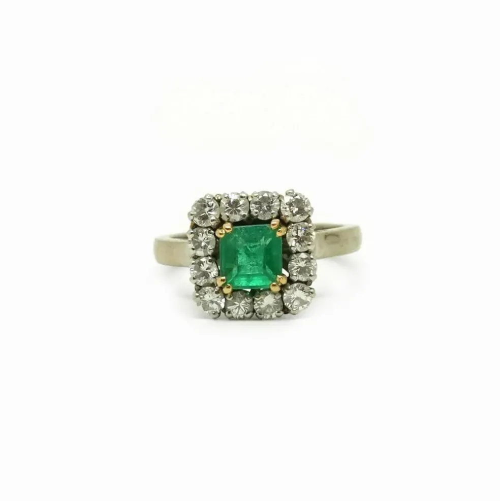 Bague vintage or jaune émeraude