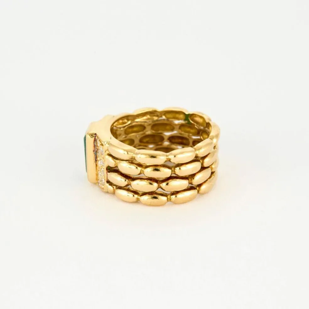 Bague Vintage Or Jaune Émeraude et Diamants