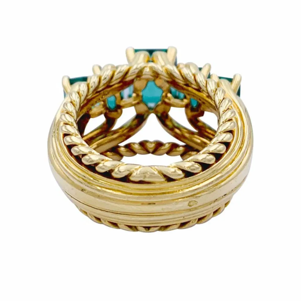Bague vintage or jaune, émeraudes.