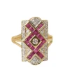 Bague vintage or jaune rubis et diamants