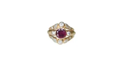 Bague vintage or jaune, rubis 1,94 ct, diamants