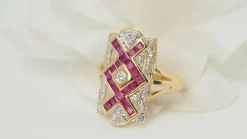 Bague vintage or jaune rubis et diamants
