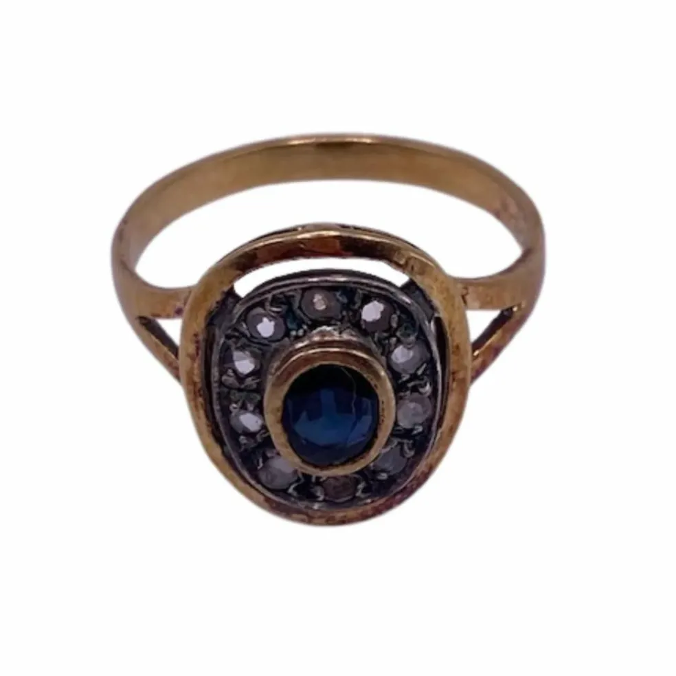 Bague Vintage Or Jaune Saphir & Diamants