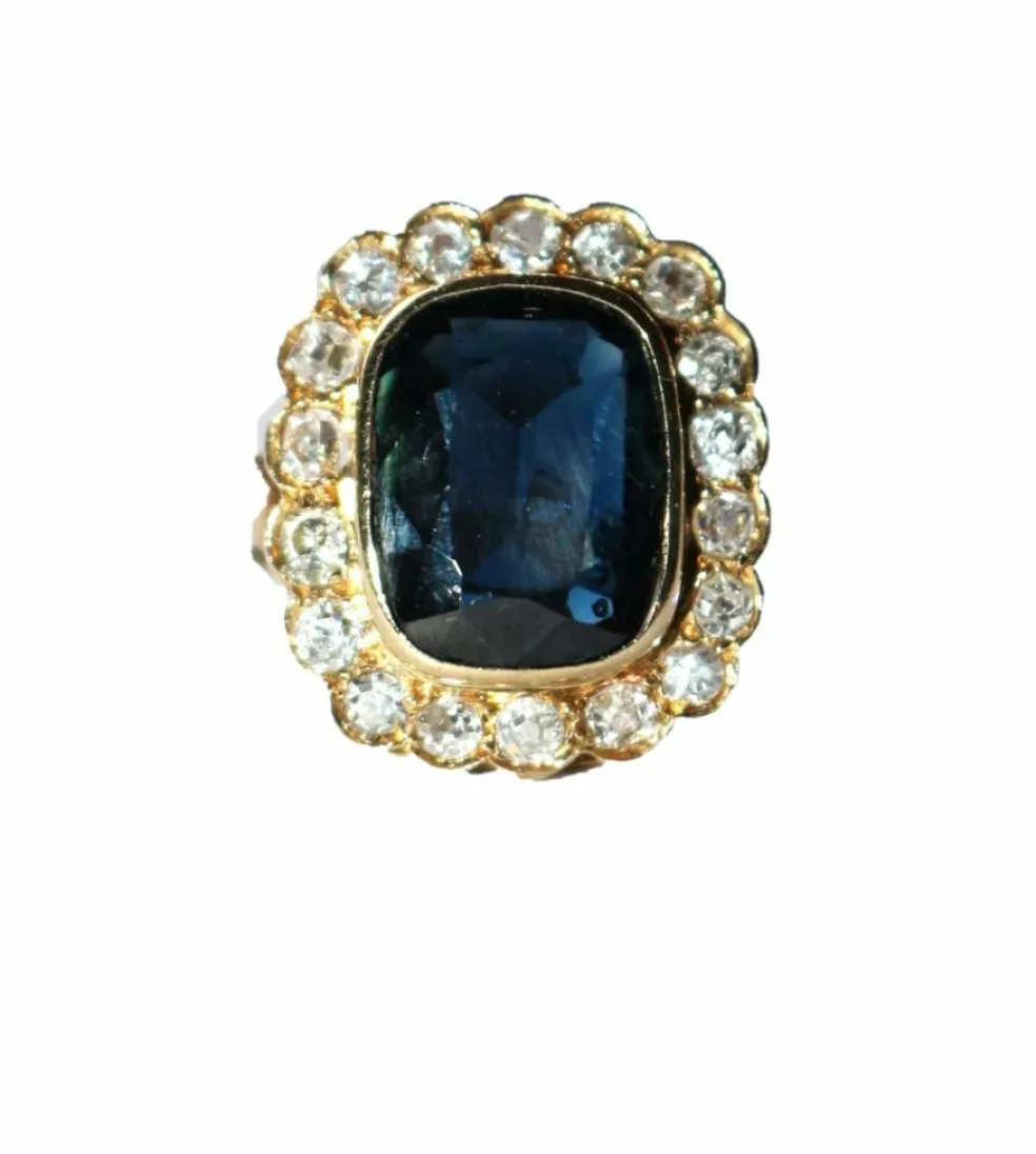 Bague Vintage Or Jaune Saphir Bleu Intense