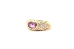 Bague vintage or jaune saphir rose et diamants