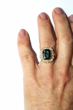 Bague Vintage Or Jaune Saphir Bleu Intense