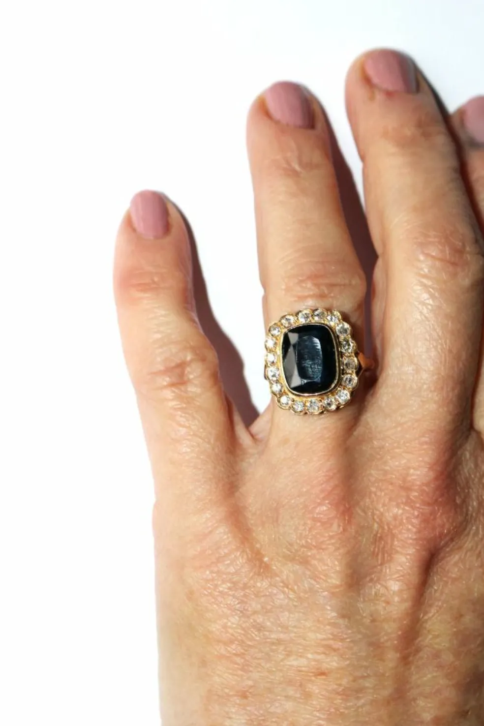 Bague Vintage Or Jaune Saphir Bleu Intense