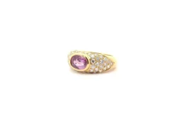 Bague vintage or jaune saphir rose et diamants