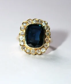 Bague Vintage Or Jaune Saphir Bleu Intense