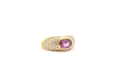 Bague vintage or jaune saphir rose et diamants