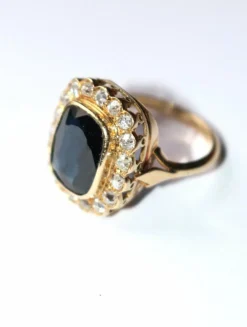 Bague Vintage Or Jaune Saphir Bleu Intense