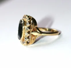 Bague Vintage Or Jaune Saphir Bleu Intense