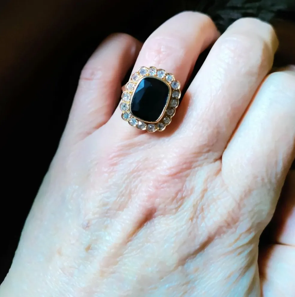 Bague Vintage Or Jaune Saphir Bleu Intense