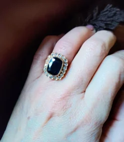Bague Vintage Or Jaune Saphir Bleu Intense