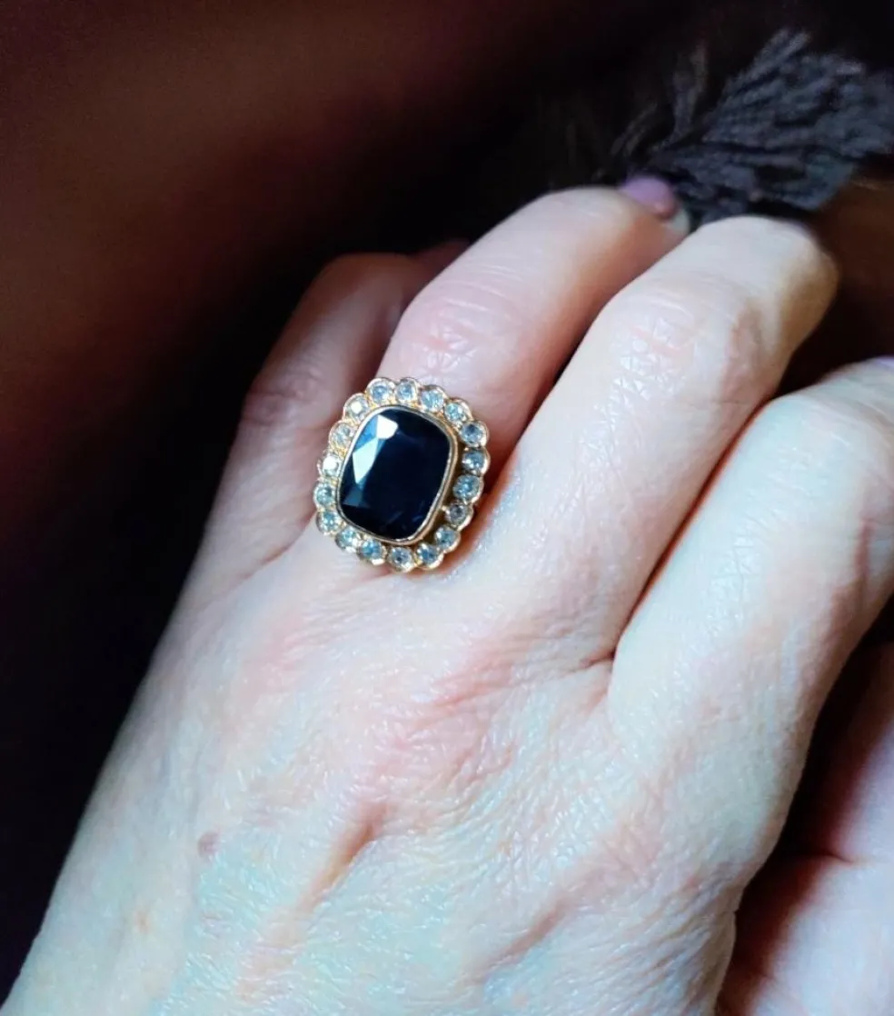 Bague Vintage Or Jaune Saphir Bleu Intense