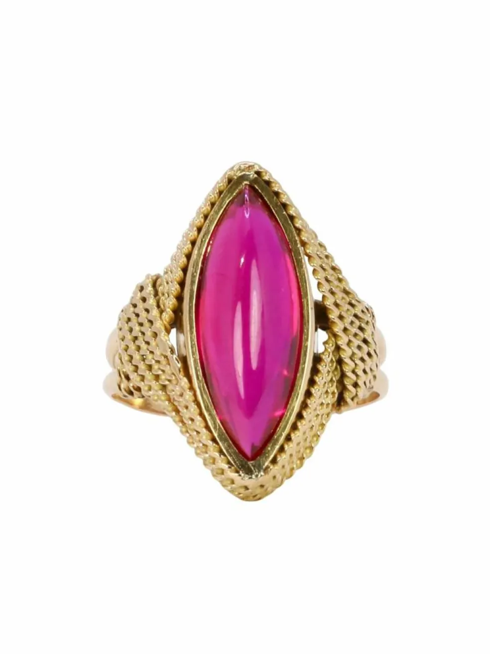 Bague vintage or jaune torsadé rubis