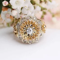 Bague vintage or rose et diamants