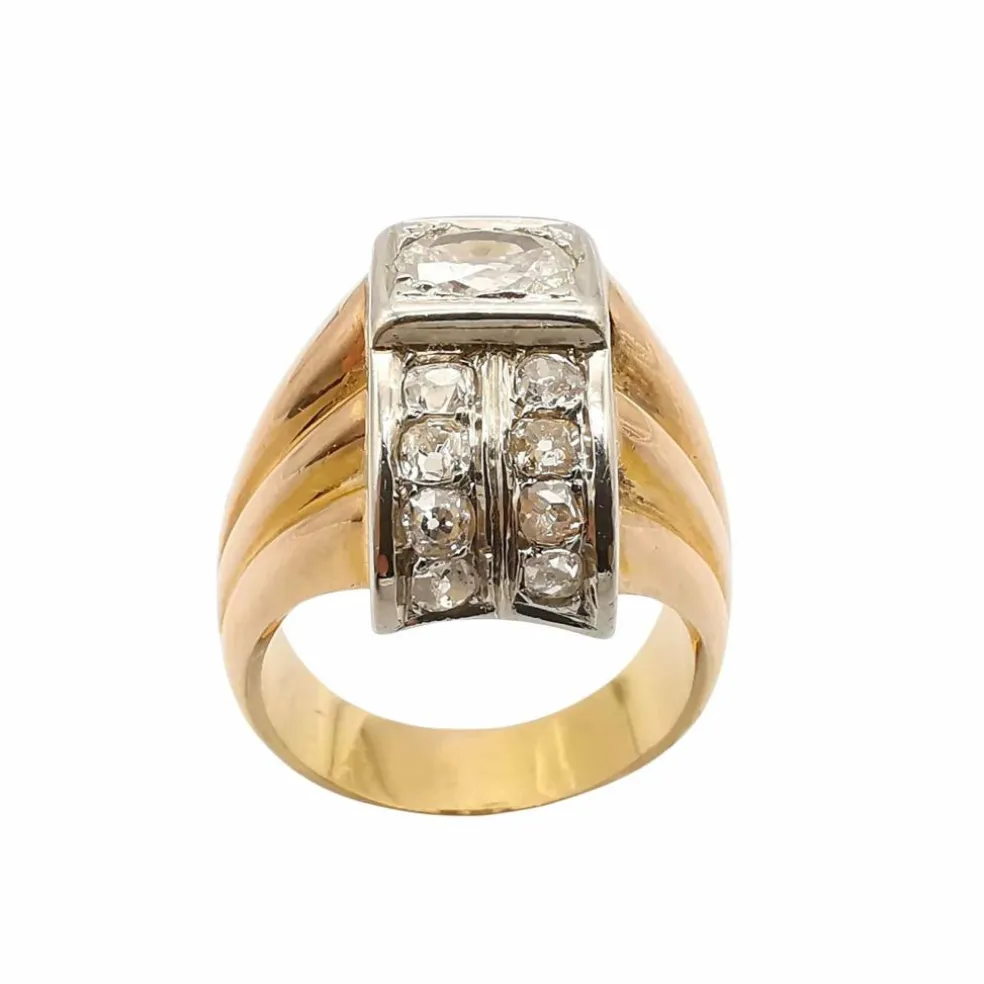 Bague vintage or rose platine & diamants