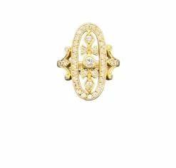 Bague vintage ovale en or jaune 18K sertie de 43 diamants