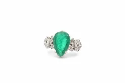 Bague vintage platine émeraude diamants