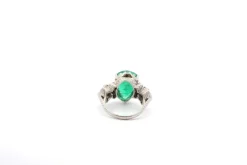 Bague vintage platine émeraude diamants