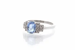 Bague vintage platine, saphir, diamants