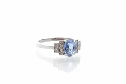 Bague vintage platine, saphir, diamants
