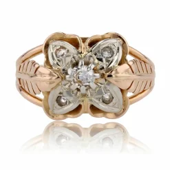 Bague vintage plumes et trèfle or rose