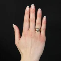 Bague vintage plumes et trèfle or rose