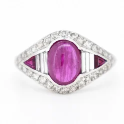Bague Vintage Rubis et Diamants, Style Art Déco