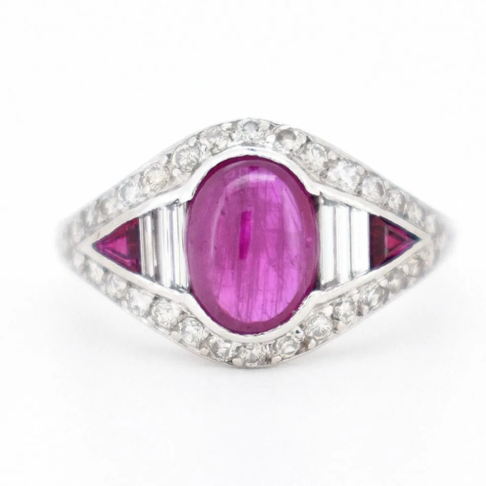 Bague Vintage Rubis et Diamants, Style Art Déco