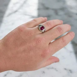 Bague Vintage Rubis et Diamants, Style Art Déco