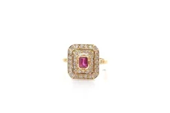 Bague vintage rubis et diamants en or 18k