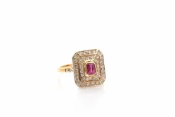 Bague vintage rubis et diamants en or 18k